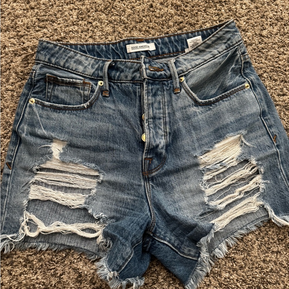 Good American Ripped Blue Jean Shorts